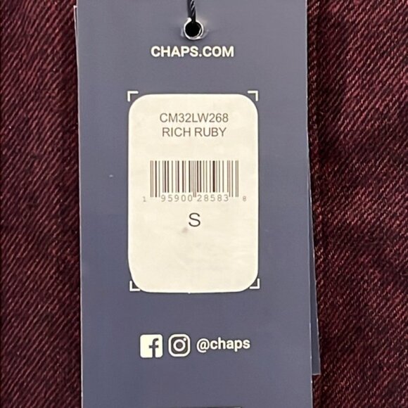 CHAPS Burgundy Red Long Sleeves Perfomance Flannel size Small in Rich Ruby - Picture 7 of 11